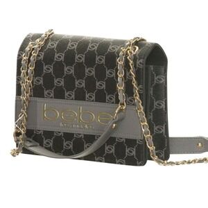Bebe Serena Monogram Shoulder Bag‎ Black Gold Chain MSRP $89 NWT